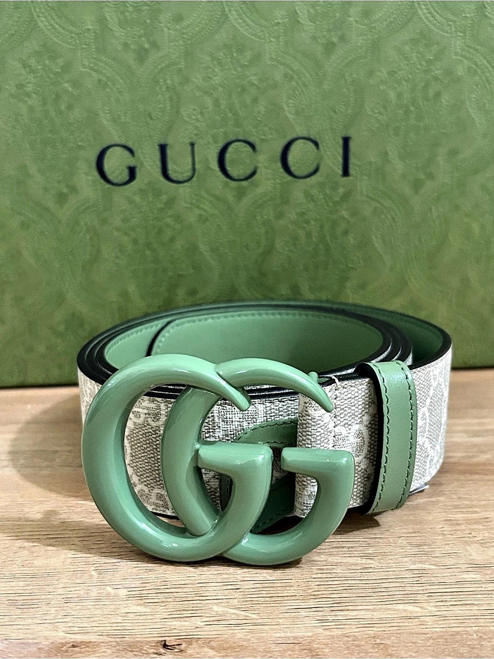 Gucci GG Marmont Wide Belt Green & White